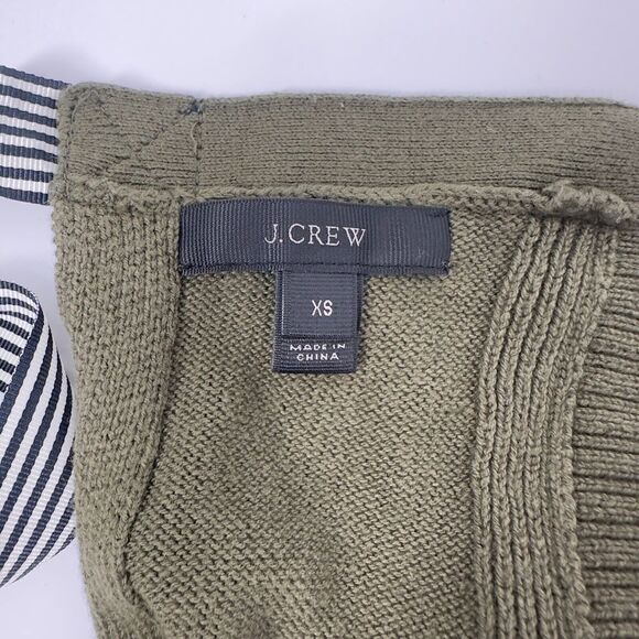 Womens J. Crew Olive Green Sleeveless Sweater Tank Size X Small Ribbon Trim - Picture 8 of 9